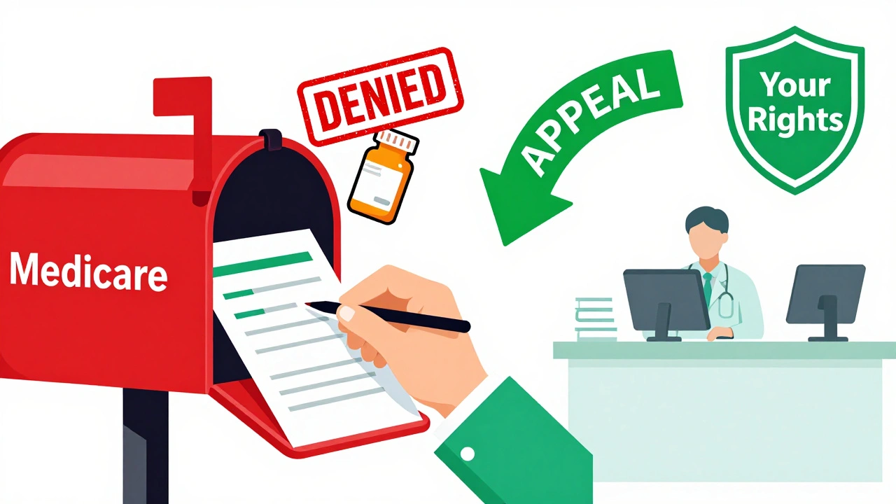 Medical exception form being submitted with denied stamp and appeal arrow symbol