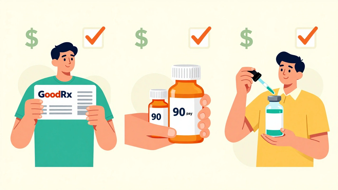Three alternatives to pill splitting: discount coupon, 90-day prescription, and liquid medication