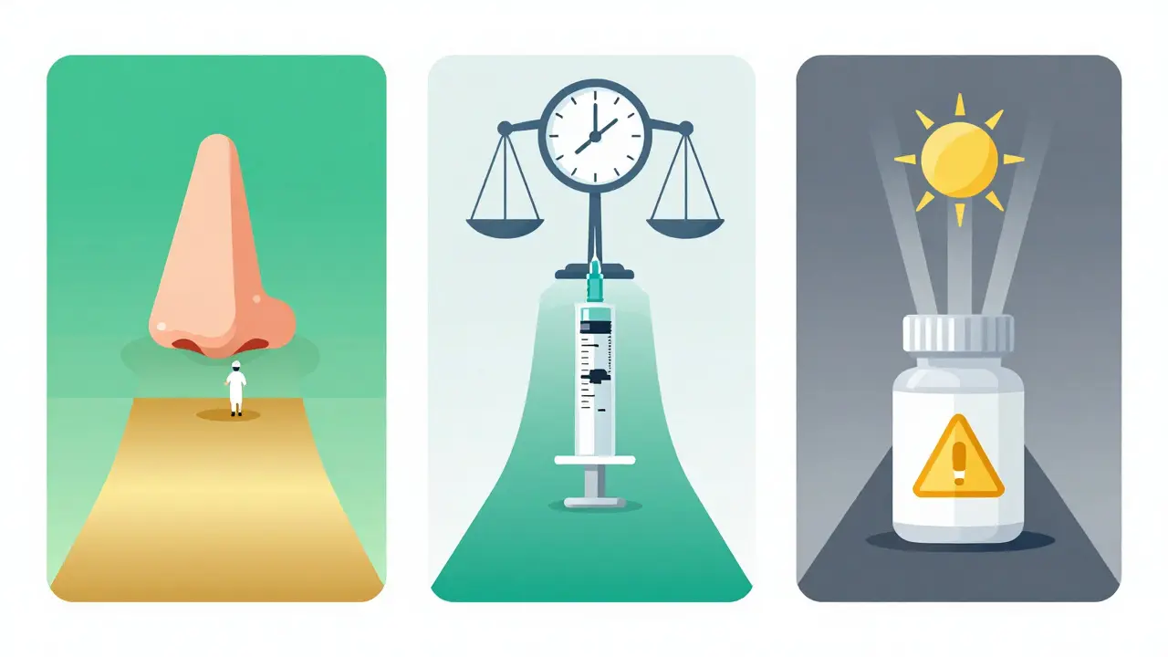Three treatment paths for acromegaly: surgery, injection, and radiation.