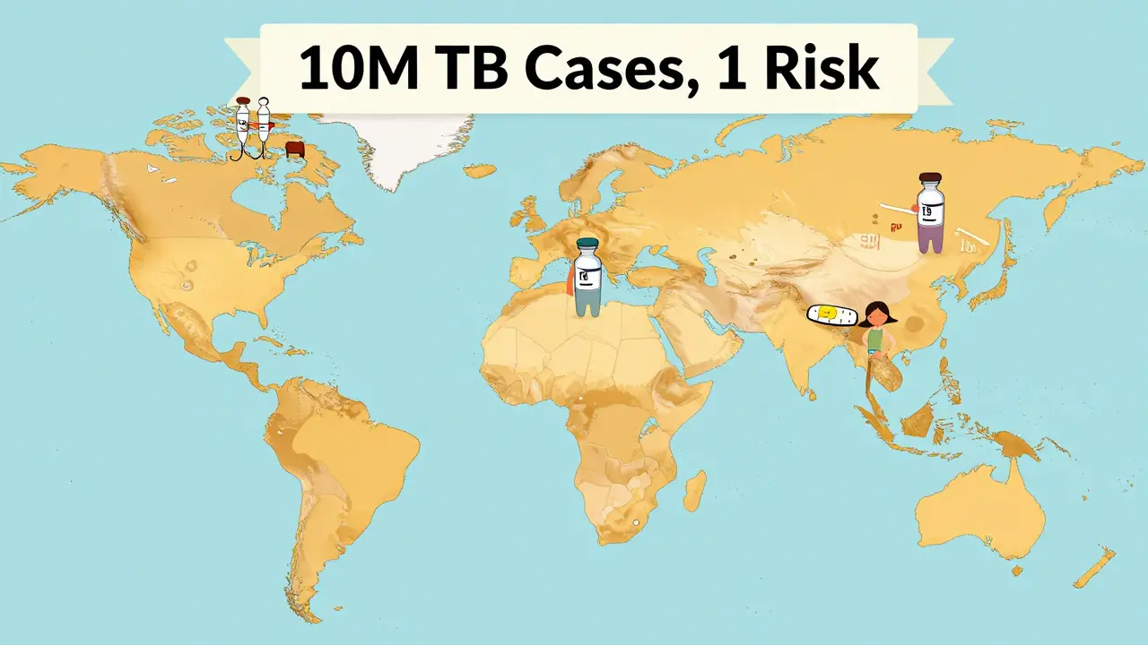 Global map highlighting regions affected by rifampin's impact on birth control during TB treatment.