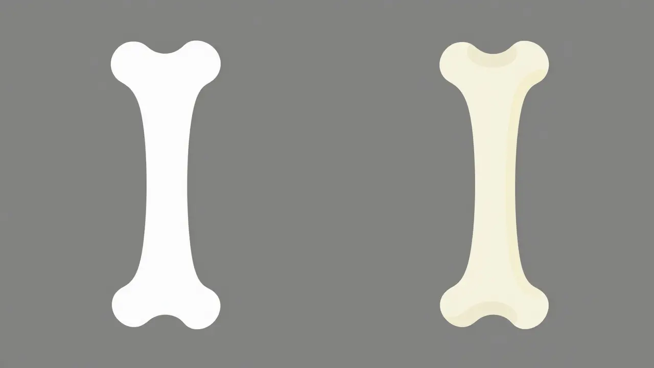 Comparison between a healthy bone and a porous bone in a flat design illustration